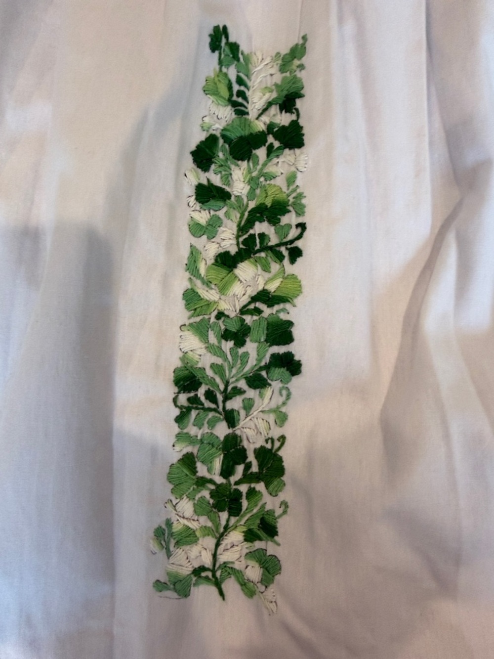 White Blouse with Green Floral Embroidery - Picture 5 of 9